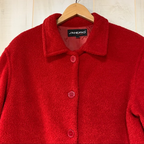 Vintage Sandro Red Teddy Fuzzy Boxy Jacket L - Picture 6 of 7
